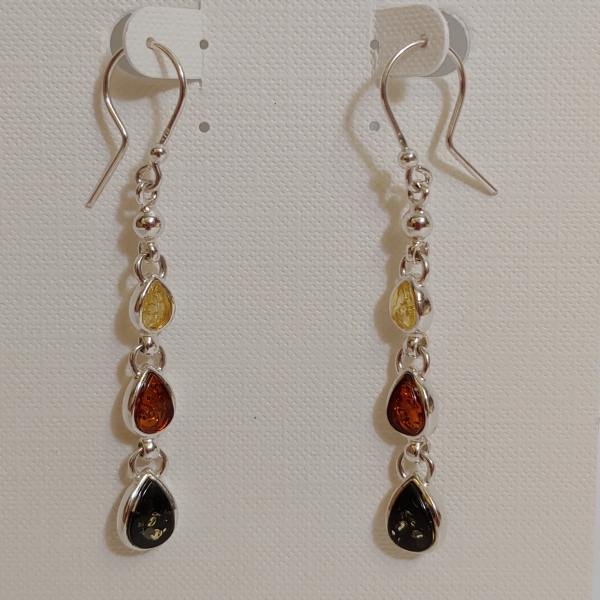 Click to view detail for HWG-144 Earrings, Yellow, Amber, Green Teardrop $55
